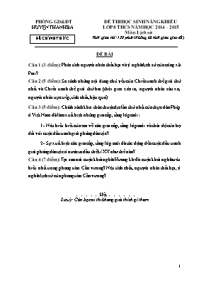 Đề và đáp án thi học sinh năng khiếu Lịch sử lớp 8 - Năm học 2014-2015 - Phòng GD & ĐT Thanh Ba